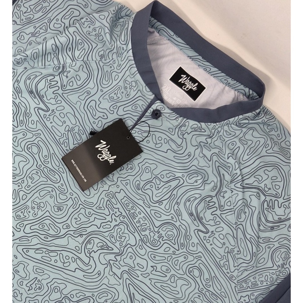 NEW Waggle Golf Polo Men's 2XL Green & Blue Performance Shirt Blade Collar NWT